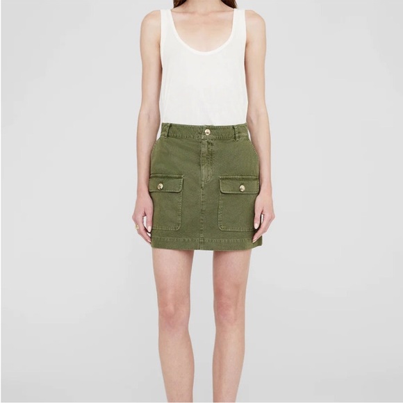 ANINE BING Aliza Mini Skirt in Army Green Sz XS Logo Buttons Like New Luxury - Picture 15 of 15